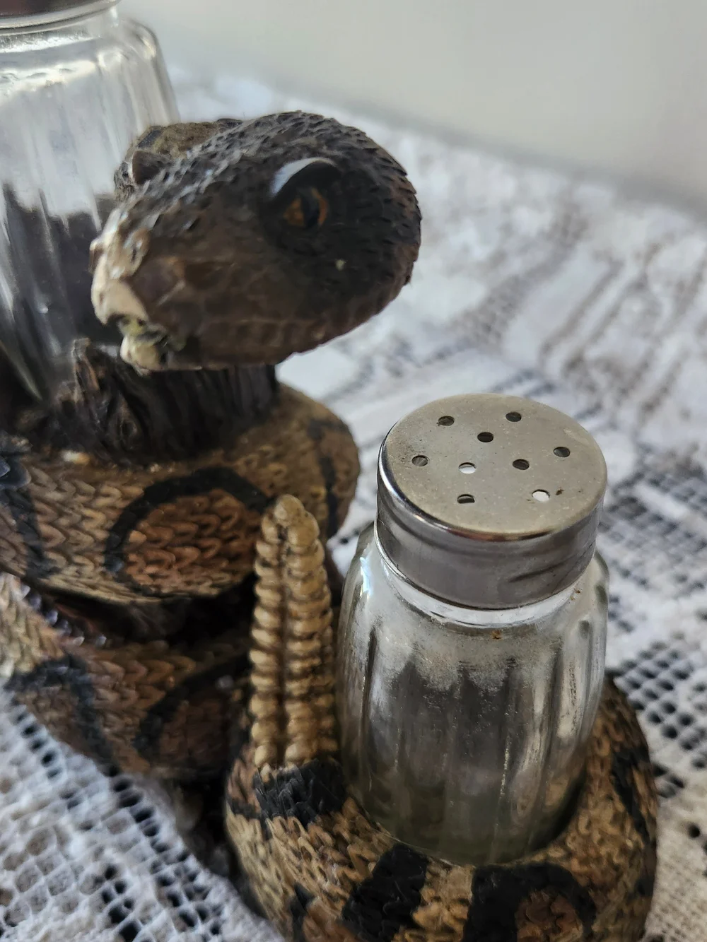 Tan and Black Snake Salt & Pepper Shaker Set - Reptile Decor